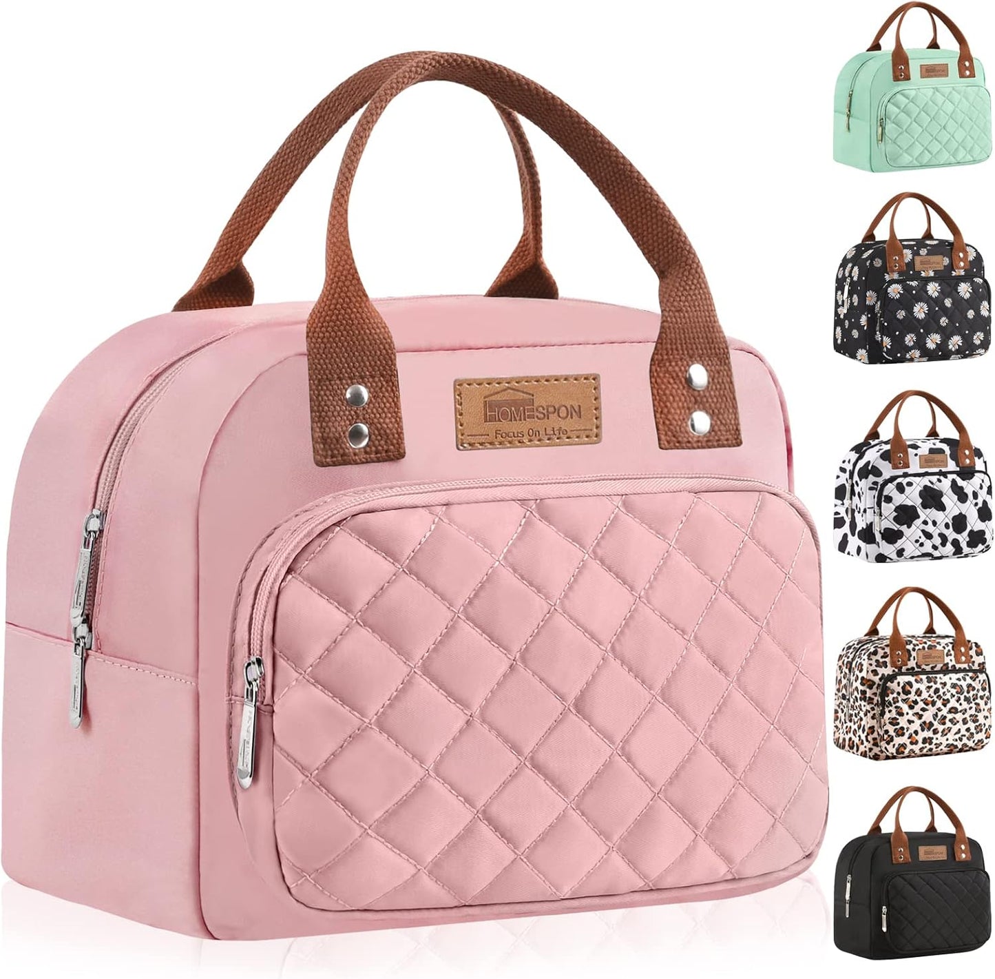 HOMESPON Lunch Bag for Woman Man Adults with Front Pocket Insulated Lunch Tote Lunch Box Container for Work Picnic or Travel(Black)