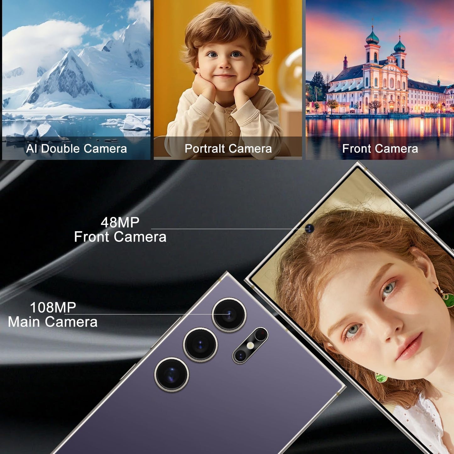 Unlocked Cell Phones Smartphone Unlocked Phones 8+256GB 6.8" HD Screen Dual SIM 108MP+48MP Camera and Built-in Pen (Violet)