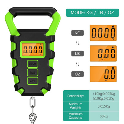 ORIA Fish Scale Digital, Fishing Scale, Fish Scale with Ruler and Fish Gripper, 110lb/50kg Baggage Weighing Scale, Backlit LCD Display (Orange)