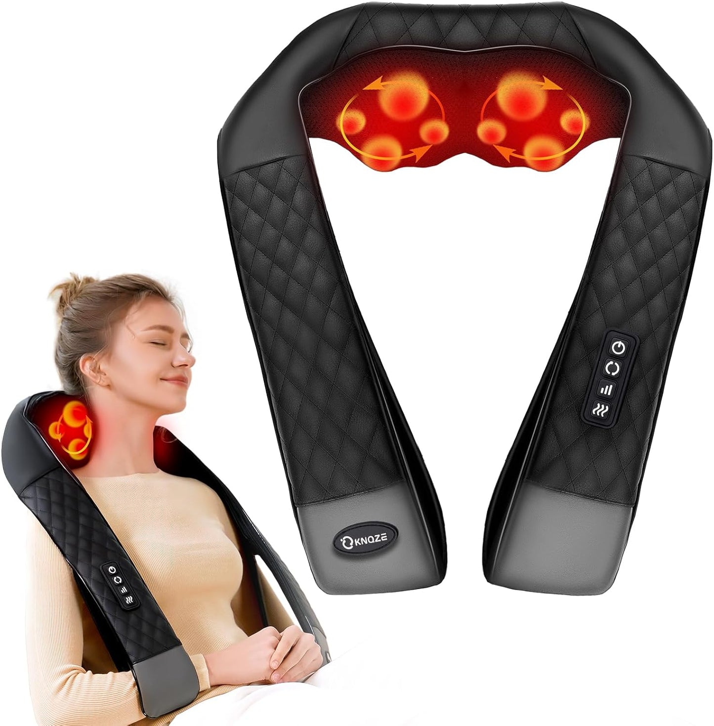 KNQZE® Shiatsu Neck and Shoulder Massager, Back Massager with Heat, 4D Deep Kneading Massager Pillow for Neck Shoulder, Leg, Body Muscle Pain Relief, Best Gifts for Dad Mom, Home Office Use(NOT Cordless)
