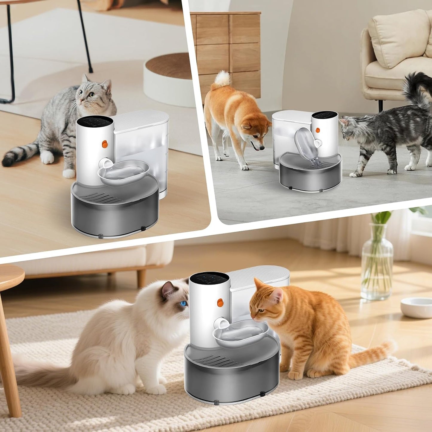Cat Water Fountain Stainless Steel Cat Water Dispenser Wireless 3L/101oz Automatic Smart Pet Water Fountain Indoor