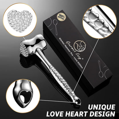 Stainless Steel Meat Tenderizer Tool, Premium Meat Mallet with Non-Slip Grip, Dual-Sided with Heart Shape Design for Tenderizing Steak, Poultry & Chicken Cutlet, Dishwasher Safe, Lifetime Replacement