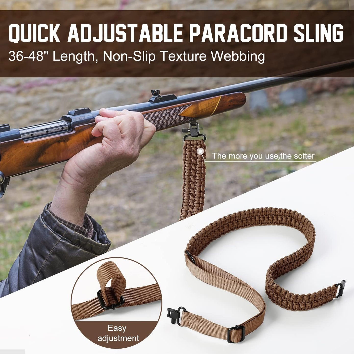 VVAAGG Two-Point Sling with Swivel, Non-Slip Paracord Sling with Adjustable Length Strap