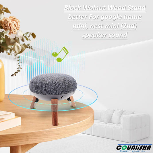 Real Wood Mount Compatible for Google Home mini,nest mini Speaker,Tripod Mount Holder with Metal Frame,Anti-Slip Safe Stable Wooden Stand for Home Mini on Desk (Walnut) - PuriLite