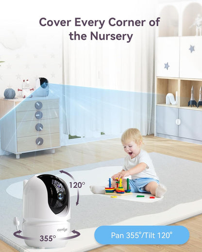Comfyer 7" HD Split-Screen Baby Monitor with 2 Cameras, Video Baby Monitor with Camera and Audio, Flexible Bracket, Non-WiFi, VOX Mode, 2 Way Audio, Remote PTZ, Auto Night Vision