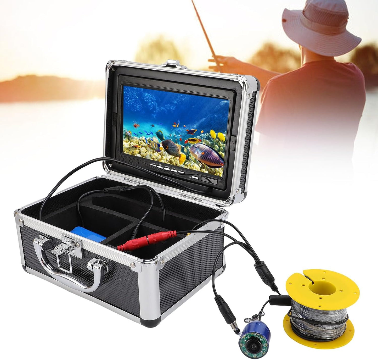 Sanpyl Underwater Fishing Camera, 1080P HD Fish Finder with 195° Wide Angle View and 7 Inch Screen, for Ice Lake Boat Kayak Fishing, 20m Cable (US Plug)