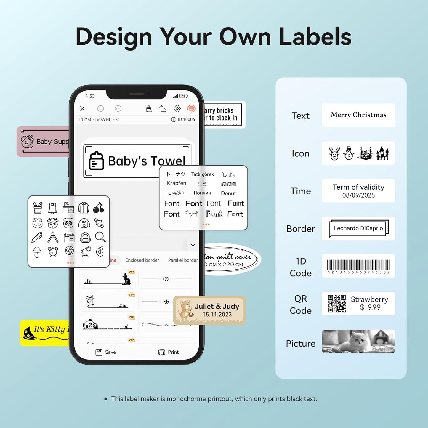 NIIMBOT D110 Mini Label Maker Machine with Tape(Pre-Cut Size 12x40mm), Portable Bluetooth Sticker Printer, Inkless Automatic Feeding One-Touch Custom Printing, Compatible with Phone Only