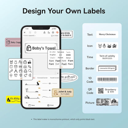 NIIMBOT D110 Mini Label Maker Machine with Tape(Pre-Cut Size 12x40mm), Portable Bluetooth Sticker Printer, Inkless Automatic Feeding One-Touch Custom Printing, Compatible with Phone Only