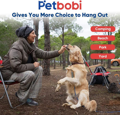 Petbobi Dog Tie-Out Cable and Stake - 30ft Heavy Duty Cable with Spring, No Tangle, 16in Ground Stake, Ideal for Yard, Camping and Beach, Suitable for Small Medium Large Dogs Up to 120 lbs, Blue