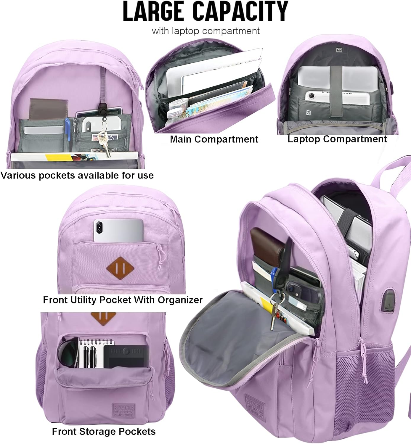 KEOFID classic carry-on travel backpack for men and women, Anti theft laptop backpack with USB charging port, large backpack for college(dark black）