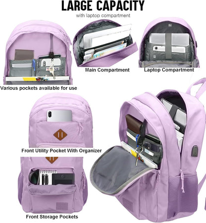 KEOFID classic carry-on travel backpack for men and women, Anti theft laptop backpack with USB charging port, large backpack for college(dark black）