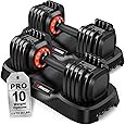HAKENO 15 in 1 Adjustable Dumbbell 52.5lb with Fast Automatic Adjustable and Weight Plate for Body Workout Home Gym 52.5LB/24KG