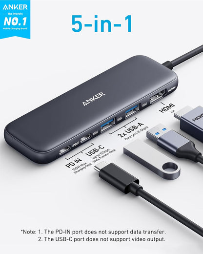 Anker 332 USB-C Hub (5-in-1) with 4K HDMI Display, 5Gbps - and 2 5Gbps USB-A Data Ports and for MacBook Pro, MacBook Air, Dell XPS, Lenovo Thinkpad, HP Laptops and More
