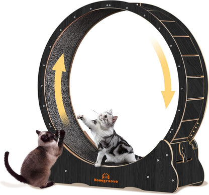Homegroove Cat Wheel Treadmill, 46" XL Large Cat Exercise Running Wheel with Carpeted Runway, Fitness Weight Loss Device for Kitty’s Longer Life, Natural Wood Color(XL) |