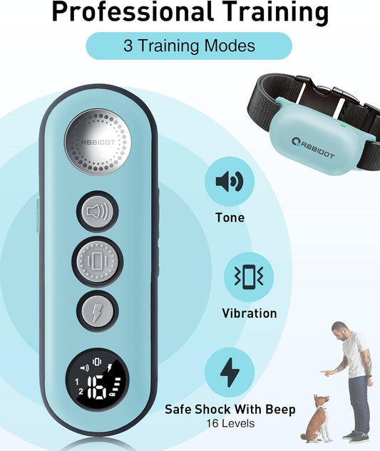ABBIDOT Shock Collar (8-120 lbs) - Small Size Dog Training Collar with Remote Waterproof Rechargeable Dog Shock Collar with Remote E Collar for Small Medium Large Dogs (Light Blue) - PuriLite