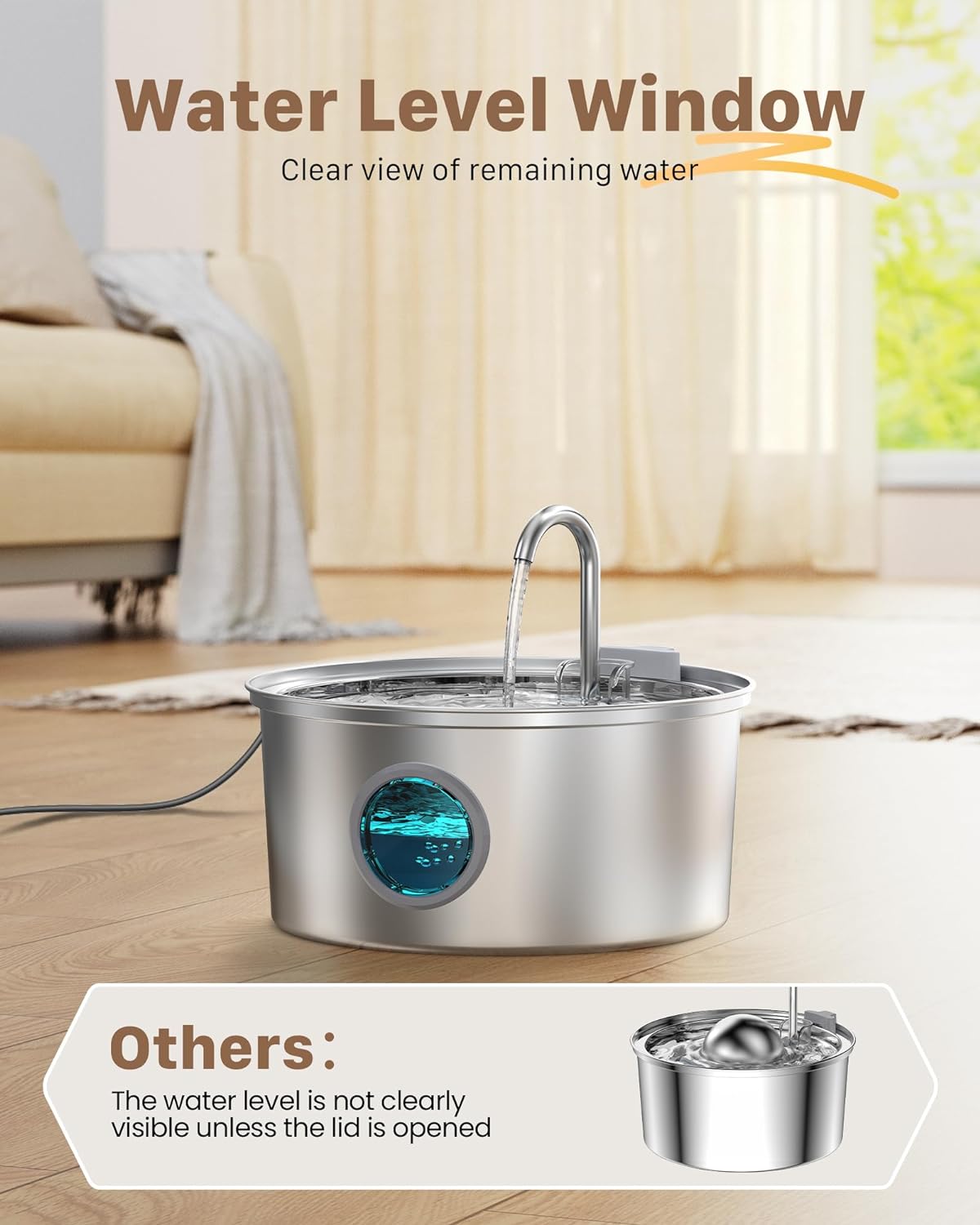 Cat Water Fountain Stainless Steel: Cat Fountain - 2.2L/74oz Water Fountain Indoor Cat - Pet Water Fountain - Quiet Automatic Cat Water Dispenser - Dog Drinking Fountain - GIOTOHUN