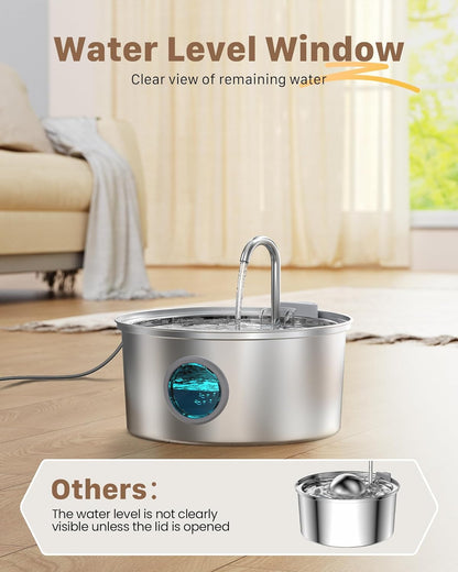 Cat Water Fountain Stainless Steel: Cat Fountain - 2.2L/74oz Water Fountain Indoor Cat - Pet Water Fountain - Quiet Automatic Cat Water Dispenser - Dog Drinking Fountain - GIOTOHUN
