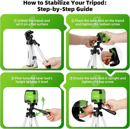 Huepar Green Cross Line Laser Level with 40in Tripod, Self-Leveling Within 4 Indoor Laser Leveler Tool, 100Ft Max Working Range in Low Light, for Picture Hanging, Tile Installation, Home Renovation