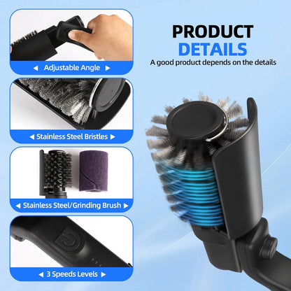 Cordless Electric Grill Brush with Adjustable Angle, 3-Speed Power Motor & Stainless Steel Head - Rechargeable, 90-Min Runtime, Waterproof Grill Cleaner for BBQ Grates & Griddles (Black)