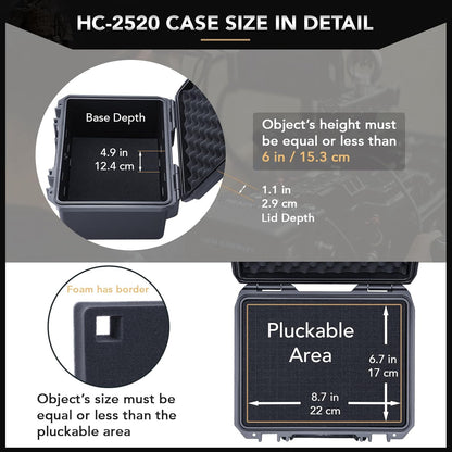 Lykus HC-2710 Portable Waterproof Hard Case with Foam, Camera Case with Customizable Fit Foam,Fit use of Drones,Camera, Equipments, Interior Size 27x16x8 cm