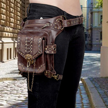 JMEDIC Medieval Belt Bag - Waist Leg Bag Fanny Pack PU Leather | Waterproof Steampunk Pouch, Fashion Gothic Fanny Pack for Travel, Hiking, Girls, Women, Men