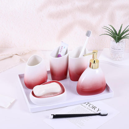 White Bathroom Accessories Set,Modern Countertop Bathroom Decor,Luxury 6 Piece Bathroom Accessory Set,Complete with Soap Dispenser,Toothbrush Holder,Tumbler,Tray