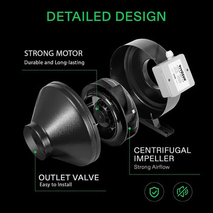 VIVOSUN Z6 6 Inch Inline Duct Fan, 440 CFM Ventilation Fan with Variable Speed Controller for Grow Tent, Indoor Garden Ventilation, Black