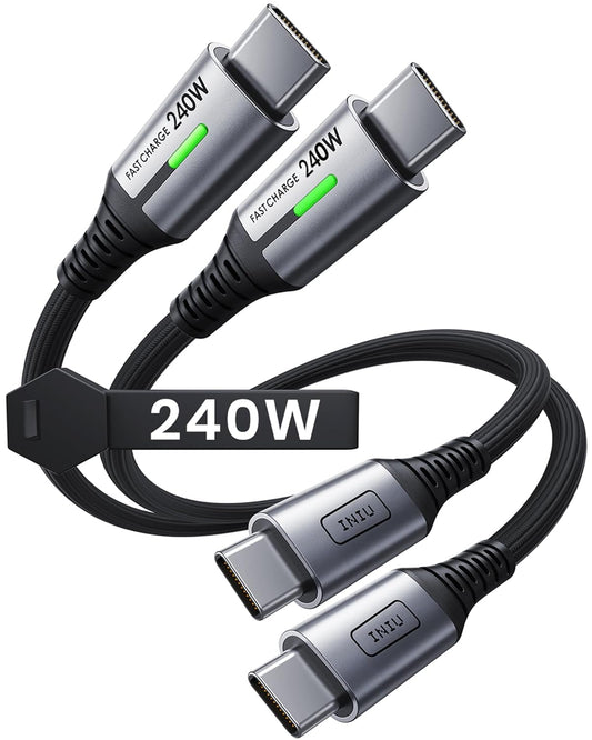 INIU Short USB C Cable, [1ft, 2-Pack] 240W Fast Charging USB C to C Cord, Braided Charger Cord Type C for iPhone 16 15 Samsung S23 S22 Google Laptops MacBook Switch Steam Deck