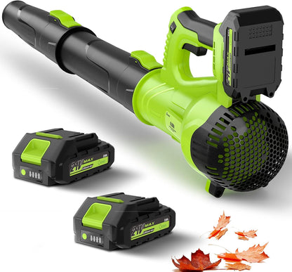 GREENER 21V Leaf Blower Cordless - 460CFM/145MPH Turbo Mode Electric Leaf Blower with 2 X 4.0Ah Battery and Fast Charger Included, Blowing Leaves and Dust, Patio Cleaning