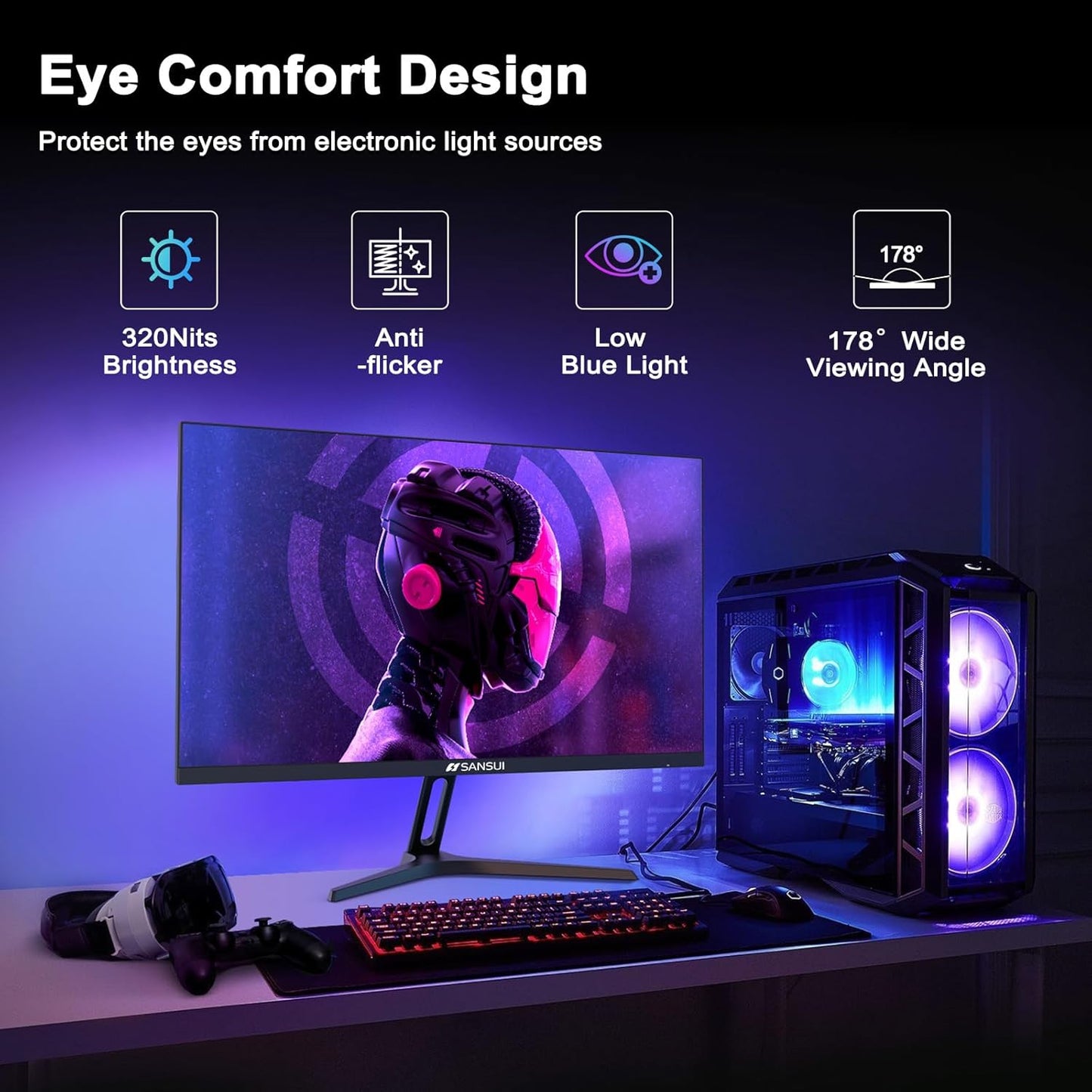 SANSUI 32 Inch Curved 240Hz Gaming Monitor with Speakers, High Refresh Rate FHD 1080P Gaming PC Monitor Curved 1500R, 1ms(MPRT), HDR, HDMI DP, Metal Stand, VESA Compatible (ES-G32C3F DP Cable Incl.)