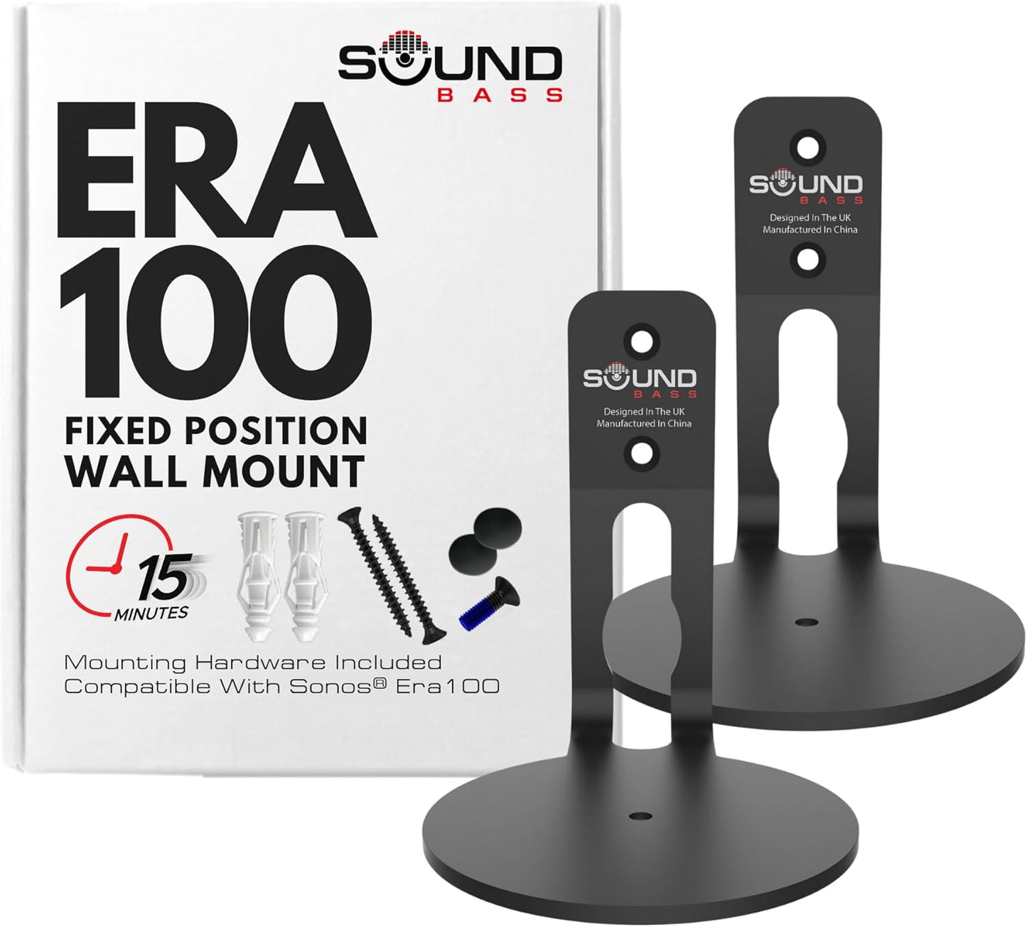 ERA100 Wall Mount Bracket, Low Profile, White, Single Unit, Compatible with Sonos ERA 100 Speaker, Complete with All Fixing Hardware