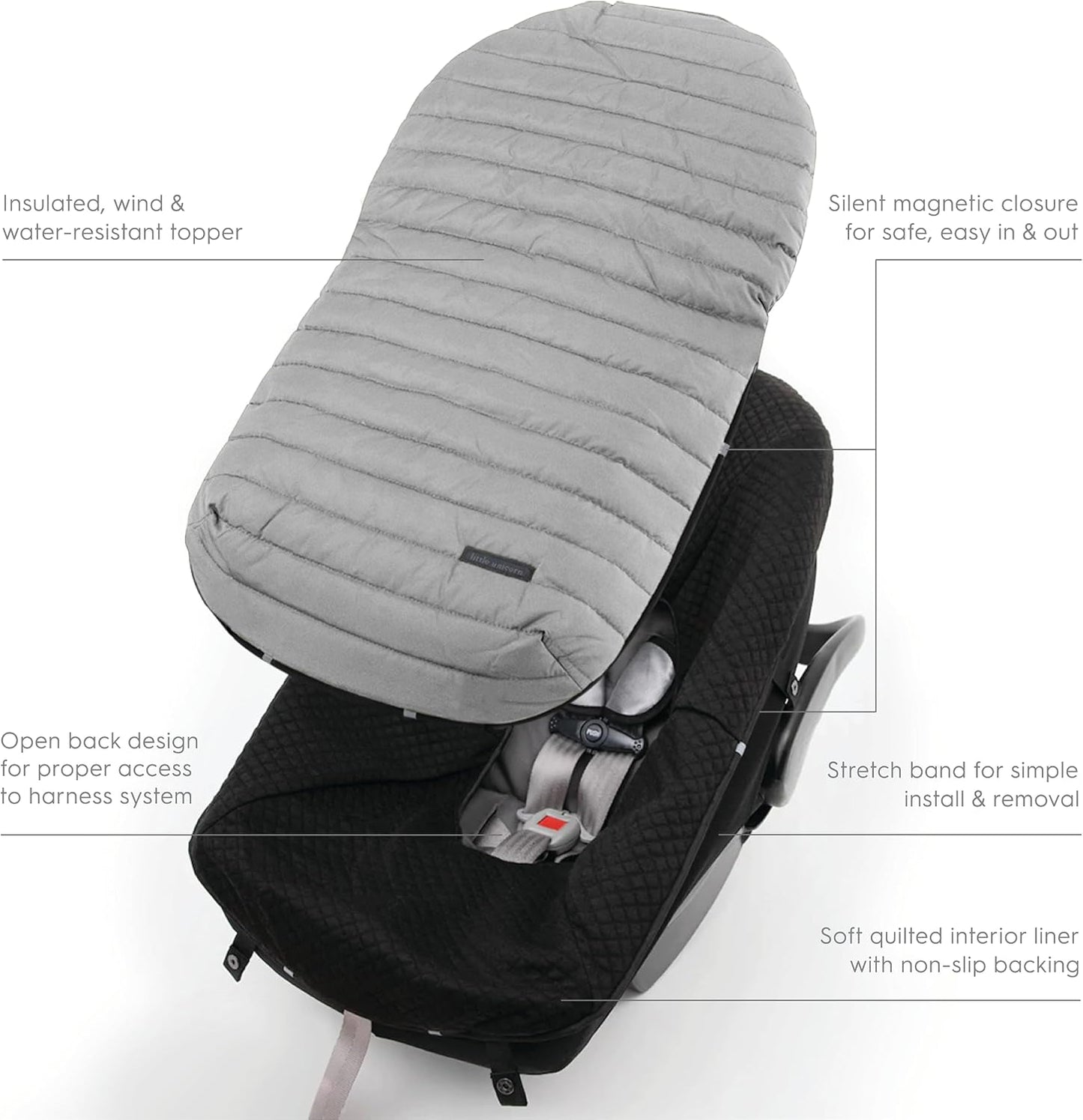 Little Unicorn Infant Car Seat Footmuff | Weather Resistant Bunting Bag | Universal Fit for Baby Car Seat & Travel System | Open Back Design | Non-Slip Backing | Easy Magnetic Closures | Machine Wash