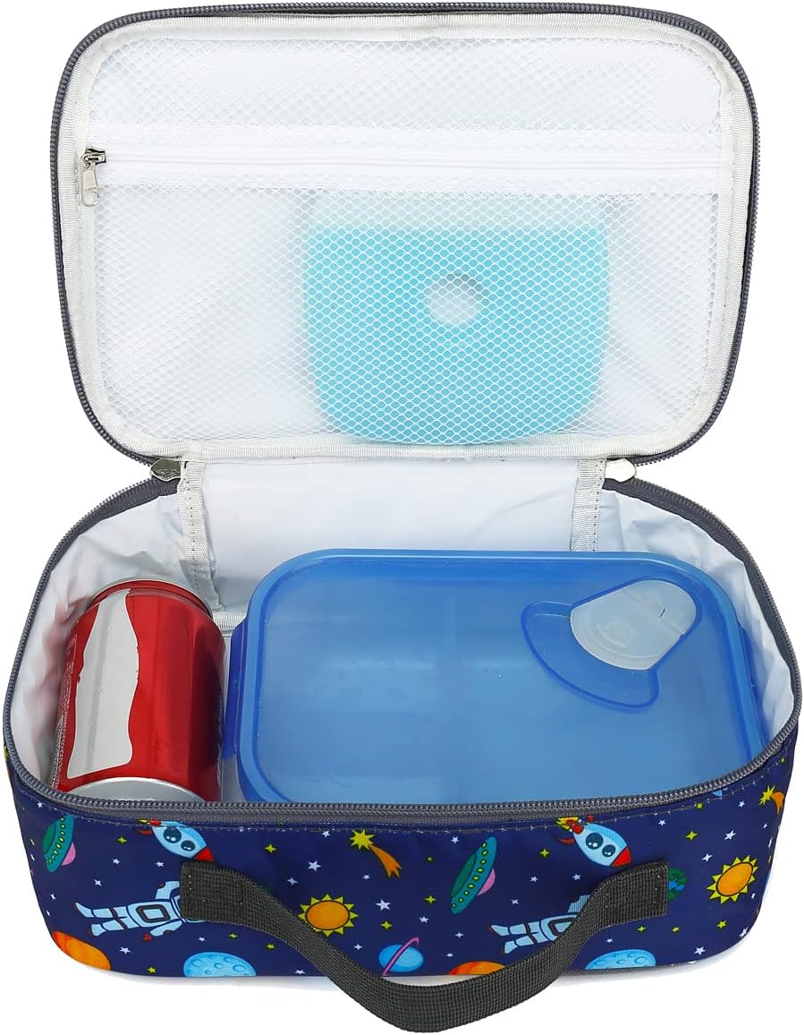 FlowFly Kids Lunch Box Insulated Soft Bag Mini Cooler Back to School Thermal Meal Tote Kit for Girls, Boys, Black