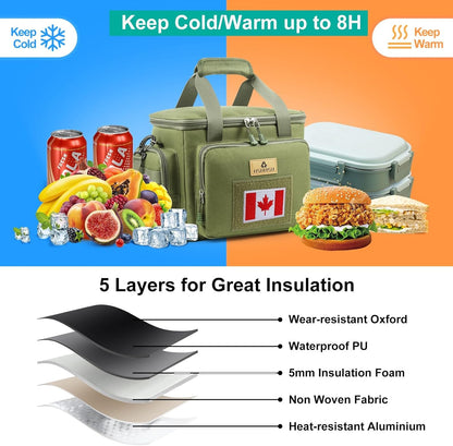 HSHRISH Tactical Large Lunch Bag for Men,Leakproof Insulated Lunch Box, Durable Soft Cooler Bag with Shoulder Strap Lunch Pail for Work Shifts Outdoor