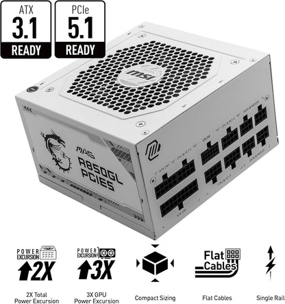 MSI MAG A750GL PCIE 5 Gaming Power Supply - Full Modular - 80 Plus Gold Certified 750W - Compact Size - ATX PSU - PuriLite