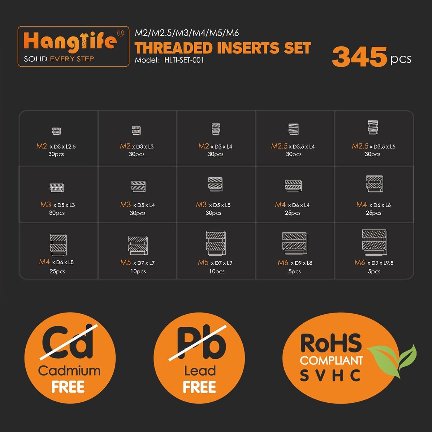 HANGLIFE Heat-Set Threaded Inserts, M3 Heat Set Insert for 3D Printing Components and Plastic Parts - Brass Metric Knurled Nuts (100 Pieces)