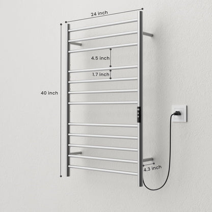 POPFLY Heated Towel Rack, Wall Mounted Electric Hot Towel Warmer, 4-Bar 304 Stainless Steel Small Heated Towel Warmer Rack for Bathroom with Timer and Temperature Control, Brushed