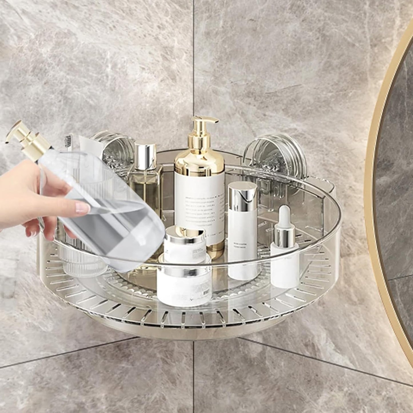 360° Rotating Corner Shower Caddy with Strong Suction Cups, Waterproof Bathroom Organizers and Storage Accessories, Easy to Install and Removable Shower Shelves for Vanity Kitchen Home