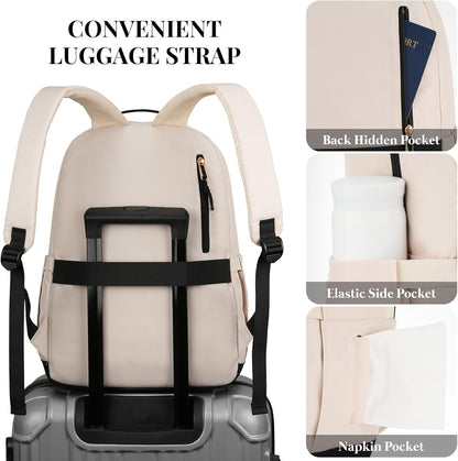 WINDARS School Backpack for Teens Girls, Aesthetic College Backpack Large Bookbag for Women Students Fashion 15.6 Inch Laptop Bag for Work Travel (Khaki Beige)