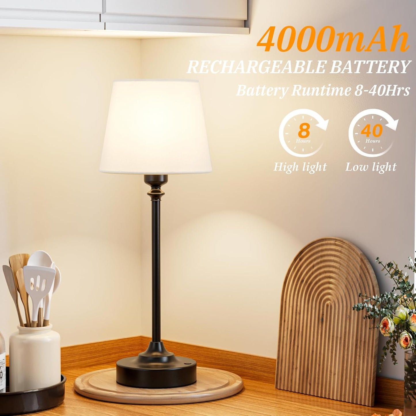 Rechargeable Cordless Table Lamp: 3000k Stepless Dimming, 1 Pack Brass 4000mAh Battery Operated Wireless Touch Lamp for Dining Table, Counter, Living Room, Bedroom
