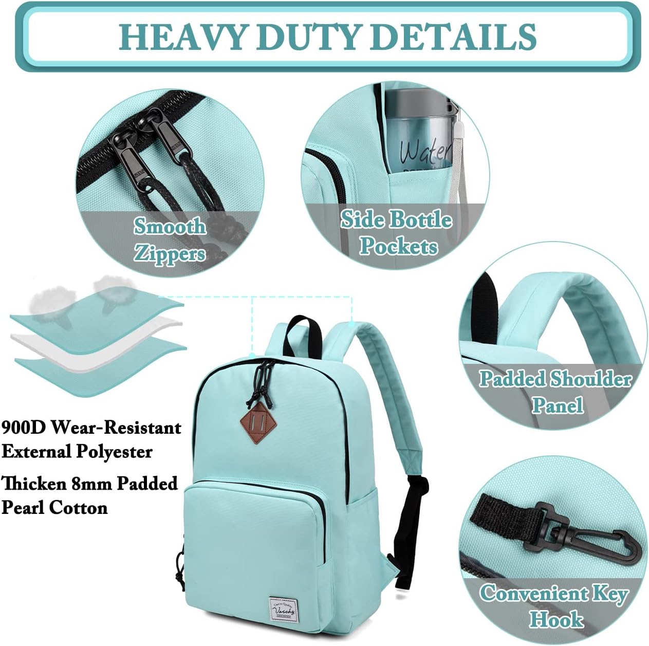 VASCHY Lightweight School Backpack for Women with Sleeve for 14" Laptop