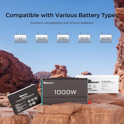 Renogy Pure Sine Wave Inverter 1000w Power Inverter DC 12v to AC 110v, Solar Inverter 12v to 110v Converter with 5V/2.1A USB Port, 2 AC Ports, Remote Controller