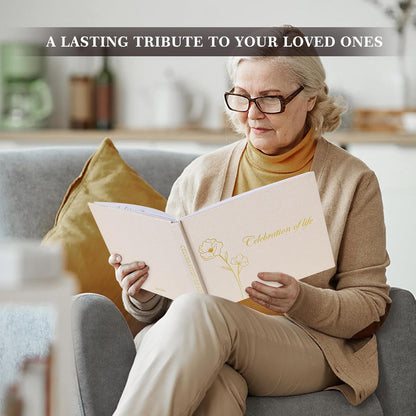 Lanpn Funeral Guest Book for Loving Memory, Linen Memorial Service Registry Guest Book, Funeral Favors Sign in Books for Guests, Celebration of Life Memory Book for Funeral with Table Sign, Beige