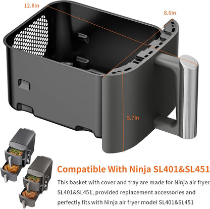 Air Fryer Basket Replacement Basket and Tray for Ninja AF161, Air Fryer Accessories for Ninja AF150 and AF161, Non-Stick Air Fryer Basket with Cover for Ninja AF150 and AF161, Dishwasher-Safe Basket