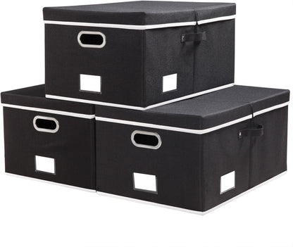 PRANDOM Large Foldable Storage Bin with Lid [1-Pack] Linen Fabric Decorative Storage Box Organizer Containers Basket Cube with Handles Divider for Bedroom Closet Office Living Room (17.7x11.8x11.8")