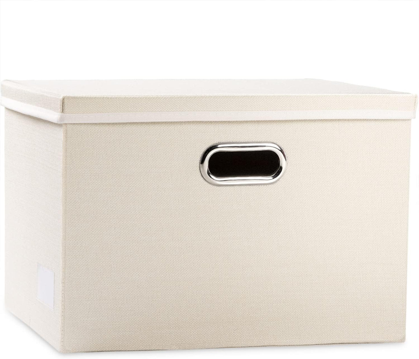PRANDOM Large Foldable Storage Bin with Lid [1-Pack] Linen Fabric Decorative Storage Box Organizer Containers Basket Cube with Handles Divider for Bedroom Closet Office Living Room (17.7x11.8x11.8")