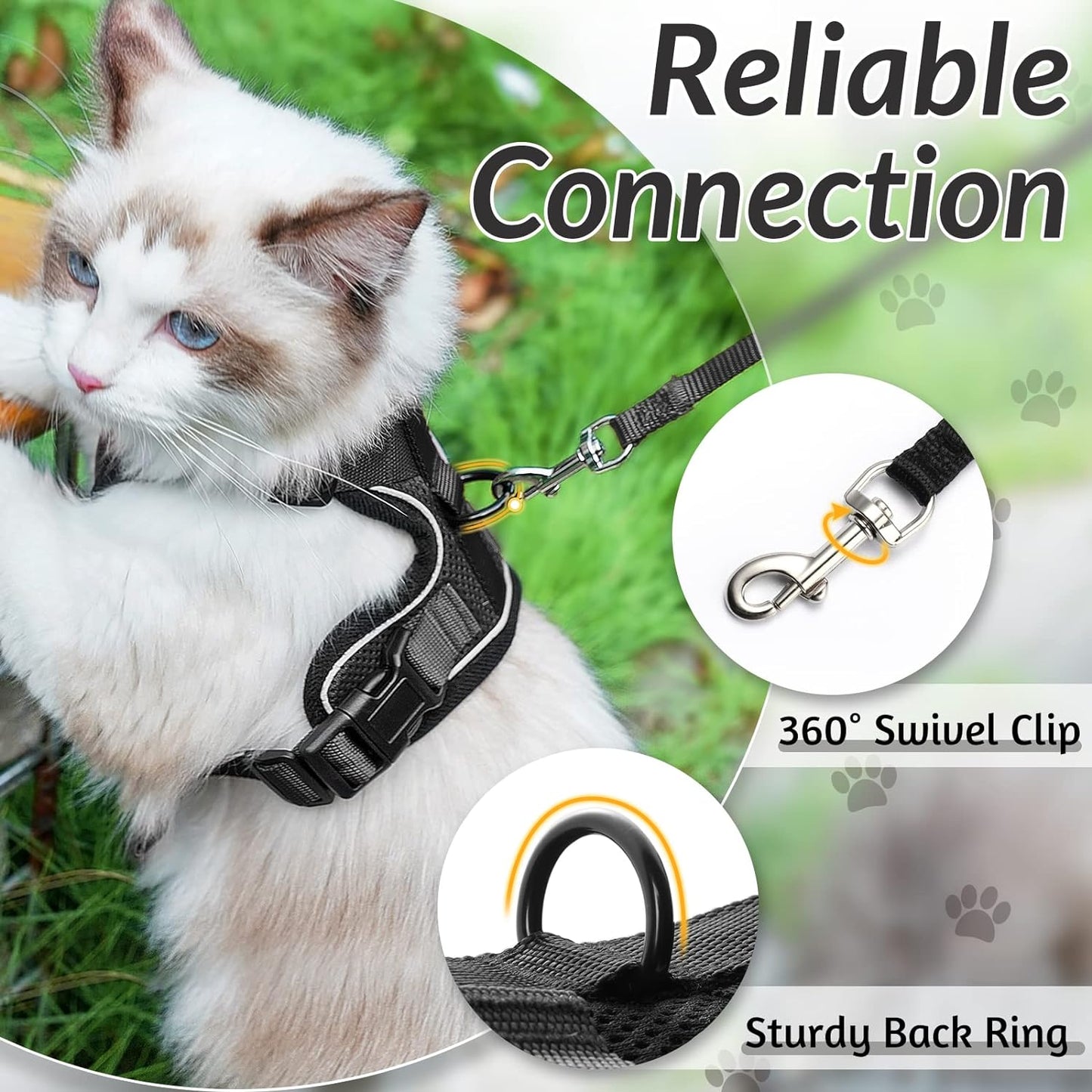 rabbitgoo Cat Harness and Leash for Walking, Escape Proof Soft Adjustable Vest Harnesses for Small Medium Cats, Easy Control Breathable Reflective Strips Jacket, XS, Black