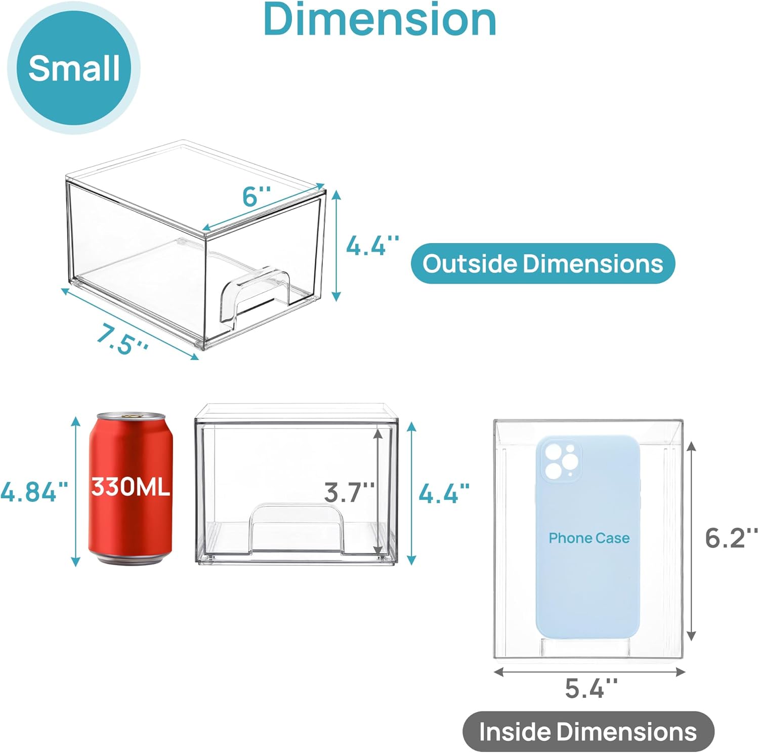Stackable Clear Makeup Organizer Drawers, 4 Pack Acrylic Storage Bins for Bathroom, Vanity, Under Sink, Kitchen Cabinets, and Home Organization - PuriLite