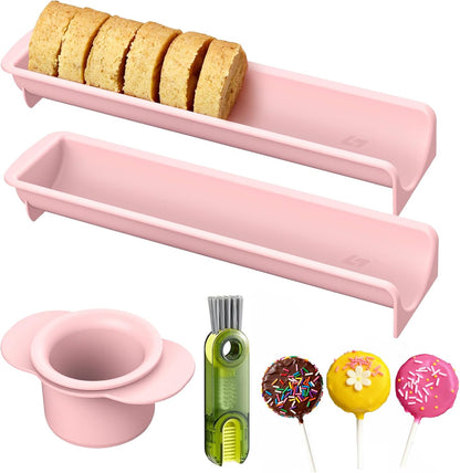 305Pcs Cake Pop Mold Kit, Durable PP Cake Pop Cutter and Pusher with 2 Trays， Circle Cake Pop Molds Shapes with Lollipop Sticks, Treat Bags, Twist Ties, Brush, Cake Pop Maker for Home Baking Desserts