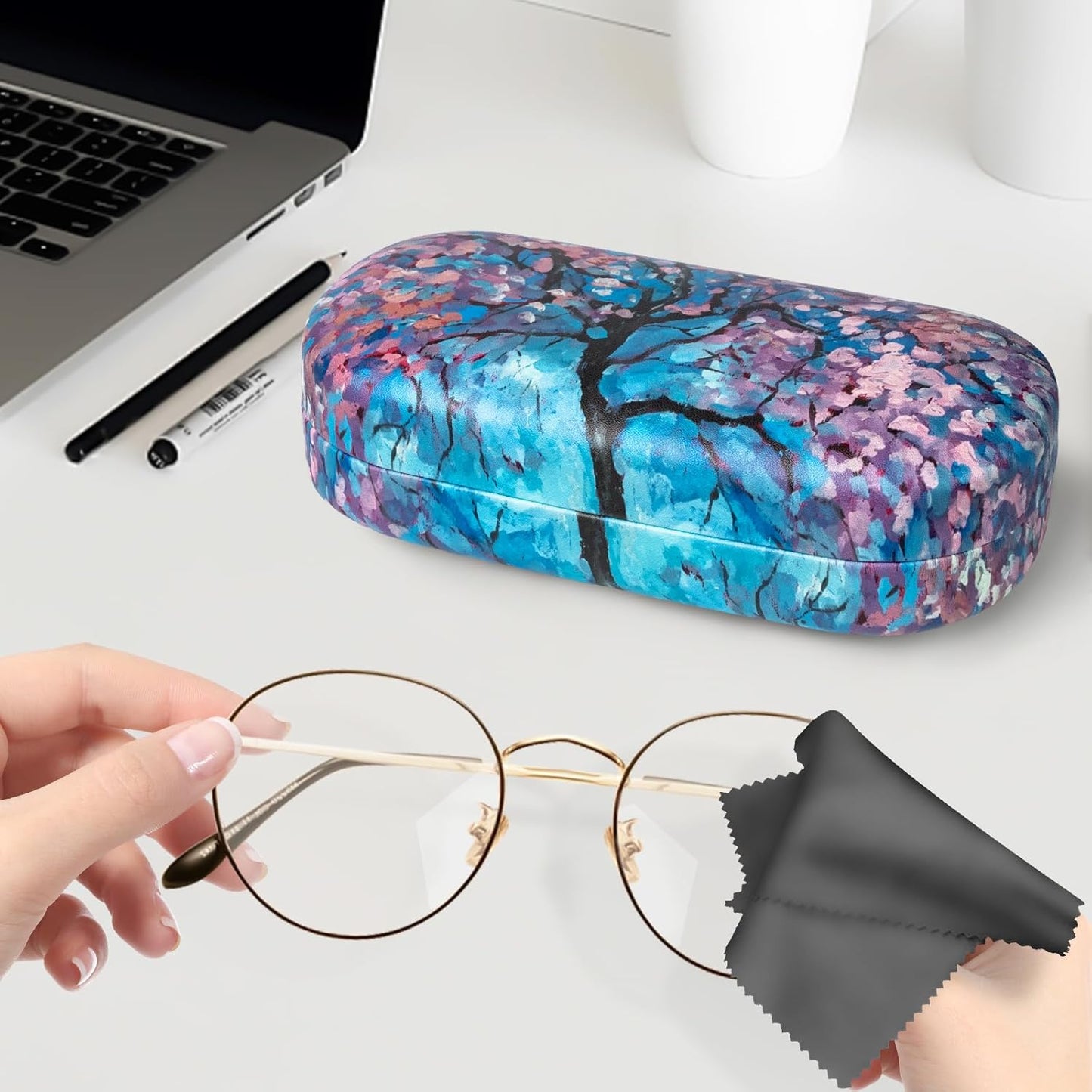 molshine Hard Shell Leather Sunglasses Case,Classic Large Glasses Case for Women Men,Sunglass Eyeglasses